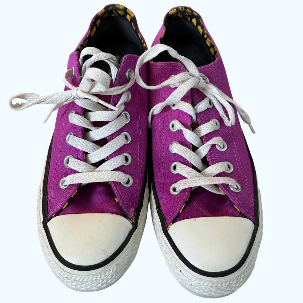 Converse All Star Sneakers Women's Sz 8 Purple Double Tongue Cheetah Print - Picture 4 of 8